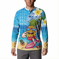 Hawaiian Funny Pineapple Surfing Button Sweatshirt Beach with Tribal Kakau and Plumeria