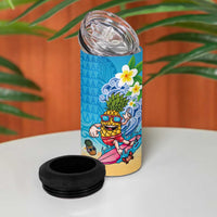 Hawaiian Funny Pineapple Surfing 4 in 1 Can Cooler Tumbler Beach with Tribal Kakau and Plumeria