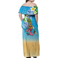 Hawaiian Funny Pineapple Surfing Family Matching Off Shoulder Maxi Dress and Hawaiian Shirt Beach with Tribal Kakau and Plumeria LT03 - Polynesian Pride