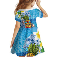 Hawaiian Funny Pineapple Surfing Family Matching Off Shoulder Short Dress and Hawaiian Shirt Beach with Tribal Kakau and Plumeria LT03 - Polynesian Pride