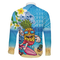 Hawaiian Funny Pineapple Surfing Family Matching Short Sleeve Bodycon Dress and Hawaiian Shirt Beach with Tribal Kakau and Plumeria LT03 - Polynesian Pride