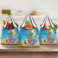 Hawaiian Funny Pineapple Surfing Grocery Bag Beach with Tribal Kakau and Plumeria LT03 3-pack One Size Multicolor - Polynesian Pride