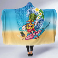 Hawaiian Funny Pineapple Surfing Hooded Blanket Beach with Tribal Kakau and Plumeria LT03 One Size Multicolor - Polynesian Pride