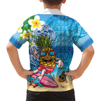 Hawaiian Funny Pineapple Surfing Kid Hawaiian Shirt Beach with Tribal Kakau and Plumeria