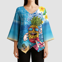 Hawaiian Funny Pineapple Surfing Kimono Sleeve Blouse Beach with Tribal Kakau and Plumeria LT03 - Polynesian Pride