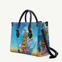 Hawaiian Funny Pineapple Surfing Leather Bag Beach with Tribal Kakau and Plumeria