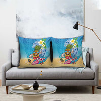 Hawaiian Funny Pineapple Surfing Pillow Cover Beach with Tribal Kakau and Plumeria