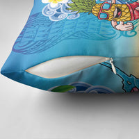 Hawaiian Funny Pineapple Surfing Pillow Cover Beach with Tribal Kakau and Plumeria