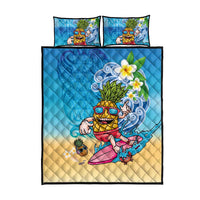 Hawaiian Funny Pineapple Surfing Quilt Bed Set Beach with Tribal Kakau and Plumeria LT03 - Polynesian Pride