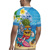 Hawaiian Funny Pineapple Surfing Rugby Jersey Beach with Tribal Kakau and Plumeria