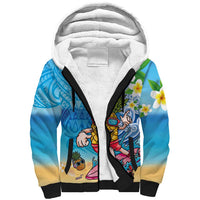 Hawaiian Funny Pineapple Surfing Sherpa Hoodie Beach with Tribal Kakau and Plumeria