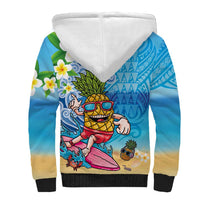 Hawaiian Funny Pineapple Surfing Sherpa Hoodie Beach with Tribal Kakau and Plumeria