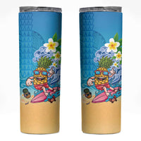 Hawaiian Funny Pineapple Surfing Skinny Tumbler Beach with Tribal Kakau and Plumeria