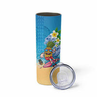 Hawaiian Funny Pineapple Surfing Skinny Tumbler Beach with Tribal Kakau and Plumeria