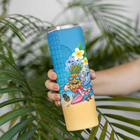 Hawaiian Funny Pineapple Surfing Skinny Tumbler Beach with Tribal Kakau and Plumeria