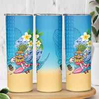 Hawaiian Funny Pineapple Surfing Skinny Tumbler Beach with Tribal Kakau and Plumeria