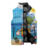 Hawaiian Funny Pineapple Surfing Sleeveless Puffer Jacket Beach with Tribal Kakau and Plumeria LT03 - Polynesian Pride