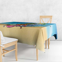 Hawaiian Funny Pineapple Surfing Tablecloth Beach with Tribal Kakau and Plumeria
