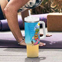 Hawaiian Funny Pineapple Surfing Tumbler With Handle Beach with Tribal Kakau and Plumeria