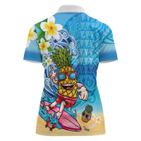 Hawaiian Funny Pineapple Surfing Women Polo Shirt Beach with Tribal Kakau and Plumeria