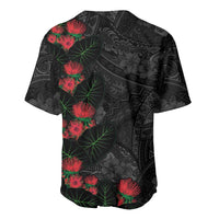 Hawaiian Taro Leaves and Ohia Lehua Baseball Jersey Polynesian Tribal Art Tropical Plants Motifs Grayscale