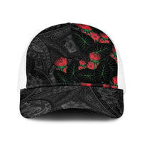 Hawaiian Taro Leaves and Ohia Lehua Baseball Net Cap Polynesian Tribal Art Tropical Plants Motifs Grayscale LT03 One Size White Multicolor - Polynesian Pride