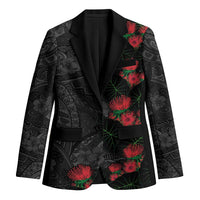 Hawaiian Taro Leaves and Ohia Lehua Blazer Polynesian Tribal Art Tropical Plants Motifs Grayscale LT03 Unisex Multicolor - Polynesian Pride