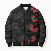 Hawaiian Taro Leaves and Ohia Lehua Bomber Puffer Jacket Polynesian Tribal Art Tropical Plants Motifs Grayscale LT03 Unisex Multicolor - Polynesian Pride