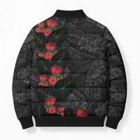 Hawaiian Taro Leaves and Ohia Lehua Bomber Puffer Jacket Polynesian Tribal Art Tropical Plants Motifs Grayscale LT03 - Polynesian Pride