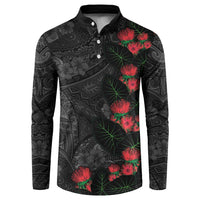 Hawaiian Taro Leaves and Ohia Lehua Button Sweatshirt Polynesian Tribal Art Tropical Plants Motifs Grayscale LT03 Multicolor - Polynesian Pride