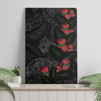 Hawaiian Taro Leaves and Ohia Lehua Canvas Wall Art Polynesian Tribal Art Tropical Plants Motifs Grayscale