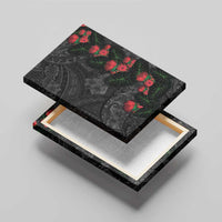 Hawaiian Taro Leaves and Ohia Lehua Canvas Wall Art Polynesian Tribal Art Tropical Plants Motifs Grayscale