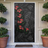 Hawaiian Taro Leaves and Ohia Lehua Door Cover Polynesian Tribal Art Tropical Plants Motifs Grayscale LT03 Multicolor - Polynesian Pride