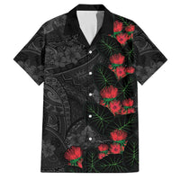 Hawaiian Taro Leaves and Ohia Lehua Family Matching Short Sleeve Bodycon Dress and Hawaiian Shirt Polynesian Tribal Art Tropical Plants Motifs Grayscale LT03 Dad's Shirt - Short Sleeve Multicolor - Polynesian Pride