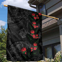 Hawaiian Taro Leaves and Ohia Lehua Garden Flag Polynesian Tribal Art Tropical Plants Motifs Grayscale