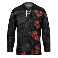 Hawaiian Taro Leaves and Ohia Lehua Hockey Jersey Polynesian Tribal Art Tropical Plants Motifs Grayscale