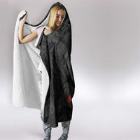 Hawaiian Taro Leaves and Ohia Lehua Hooded Blanket Polynesian Tribal Art Tropical Plants Motifs Grayscale