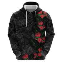 Hawaiian Taro Leaves and Ohia Lehua Hoodie Polynesian Tribal Art Tropical Plants Motifs Grayscale LT03 - Polynesian Pride