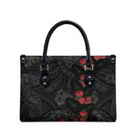 Hawaiian Taro Leaves and Ohia Lehua Leather Bag Polynesian Tribal Art Tropical Plants Motifs Grayscale LT03 - Polynesian Pride