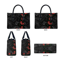 Hawaiian Taro Leaves and Ohia Lehua Leather Bag Polynesian Tribal Art Tropical Plants Motifs Grayscale LT03 - Polynesian Pride