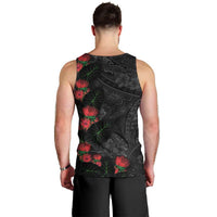 Hawaiian Taro Leaves and Ohia Lehua Men Tank Top Polynesian Tribal Art Tropical Plants Motifs Grayscale