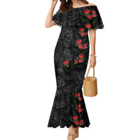 Hawaiian Taro Leaves and Ohia Lehua Mermaid Dress Polynesian Tribal Art Tropical Plants Motifs Grayscale LT03 Women Multicolor - Polynesian Pride