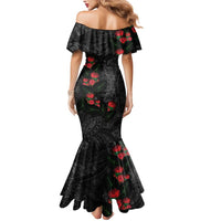 Hawaiian Taro Leaves and Ohia Lehua Mermaid Dress Polynesian Tribal Art Tropical Plants Motifs Grayscale LT03 - Polynesian Pride
