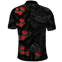 Hawaiian Taro Leaves and Ohia Lehua Polo Shirt Polynesian Tribal Art Tropical Plants Motifs Grayscale LT03 - Polynesian Pride
