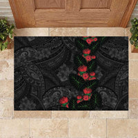 Hawaiian Taro Leaves and Ohia Lehua Rubber Doormat Polynesian Tribal Art Tropical Plants Motifs Grayscale