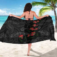 Hawaiian Taro Leaves and Ohia Lehua Sarong Polynesian Tribal Art Tropical Plants Motifs Grayscale LT03 - Polynesian Pride