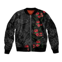 Hawaiian Taro Leaves and Ohia Lehua Sleeve Zip Bomber Jacket Polynesian Tribal Art Tropical Plants Motifs Grayscale LT03 Unisex Multicolor - Polynesian Pride