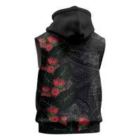 Hawaiian Taro Leaves and Ohia Lehua Sleeveless Zip Hoodie Polynesian Tribal Art Tropical Plants Motifs Grayscale LT03 - Polynesian Pride