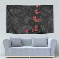 Hawaiian Taro Leaves and Ohia Lehua Tapestry Polynesian Tribal Art Tropical Plants Motifs Grayscale LT03 - Polynesian Pride