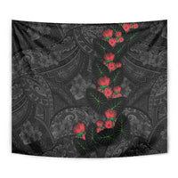 Hawaiian Taro Leaves and Ohia Lehua Tapestry Polynesian Tribal Art Tropical Plants Motifs Grayscale LT03 - Polynesian Pride